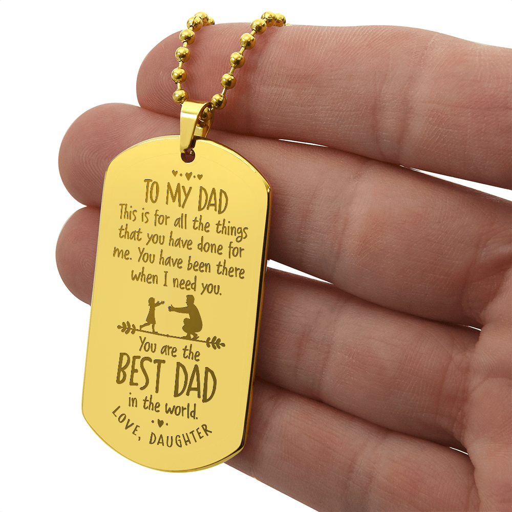 Best Dad in the World Engraved Dog Tag Necklace