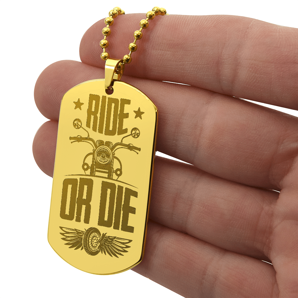 Ride or Die Motorcycle Engraved Dog Tag Necklace