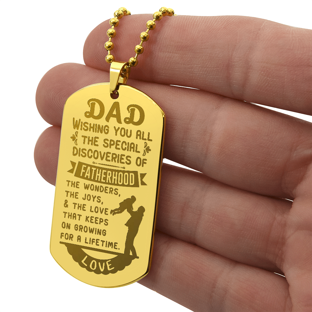 The Joys of Fatherhood Engraved Dog Tag Necklace