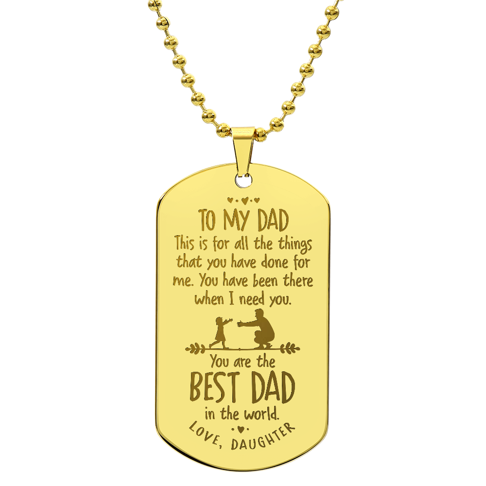 Best Dad in the World Engraved Dog Tag Necklace