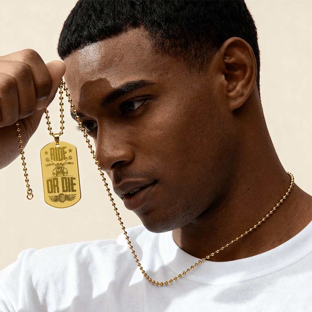 Ride or Die Motorcycle Engraved Dog Tag Necklace
