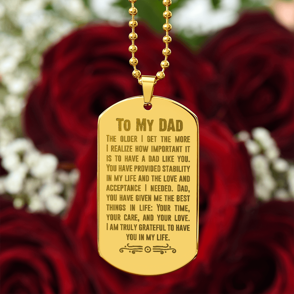 Grateful for You Dad Engraved Dog Tag Necklace
