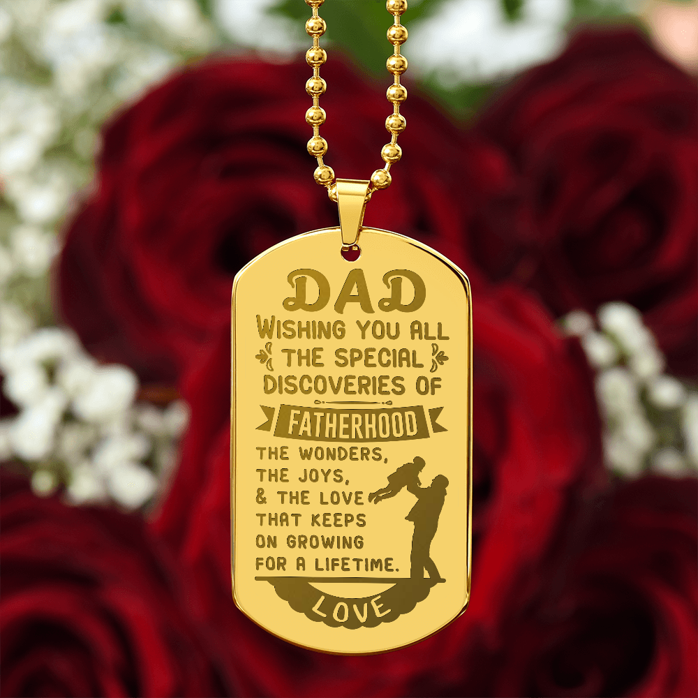 The Joys of Fatherhood Engraved Dog Tag Necklace