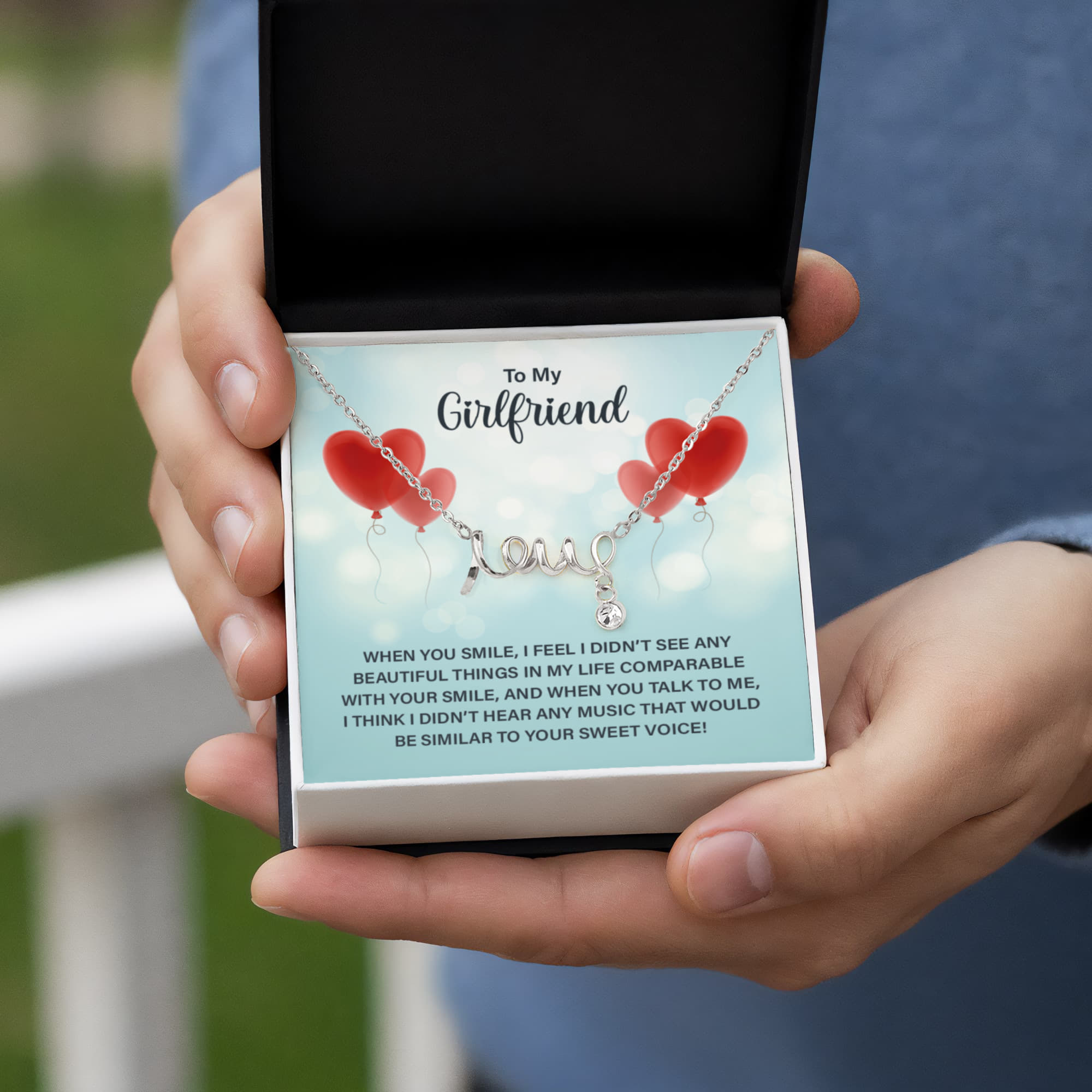 To My Girlfriend Beautiful Smile Sweet Voice Scripted Love Necklace