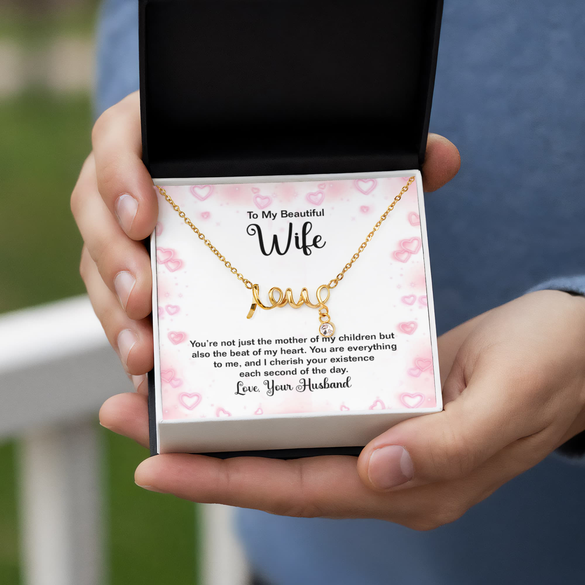 To My Beautiful Wife Beat of My Heart Scripted Love Necklace