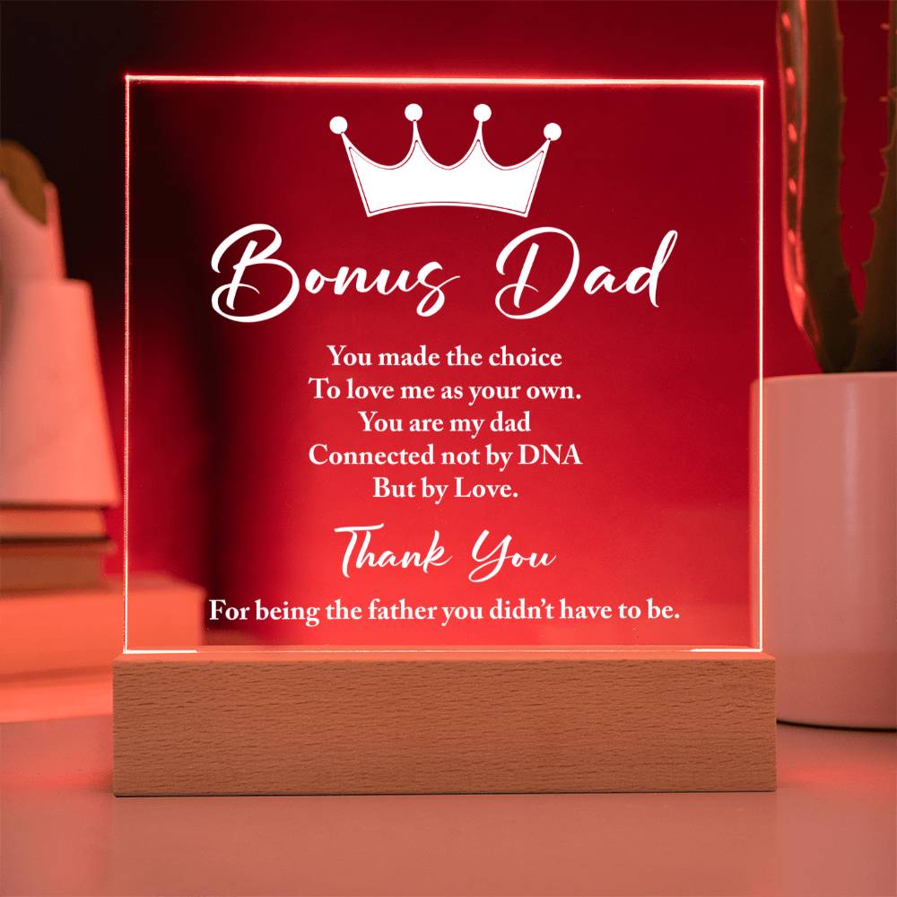 Bonus Dad Connected by Love Not DNA Acrylic Square Plaque