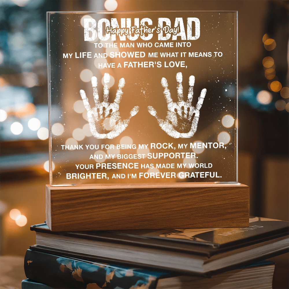 Bonus Dad My Rock and Mentor Father's Day Acrylic Square Plaque