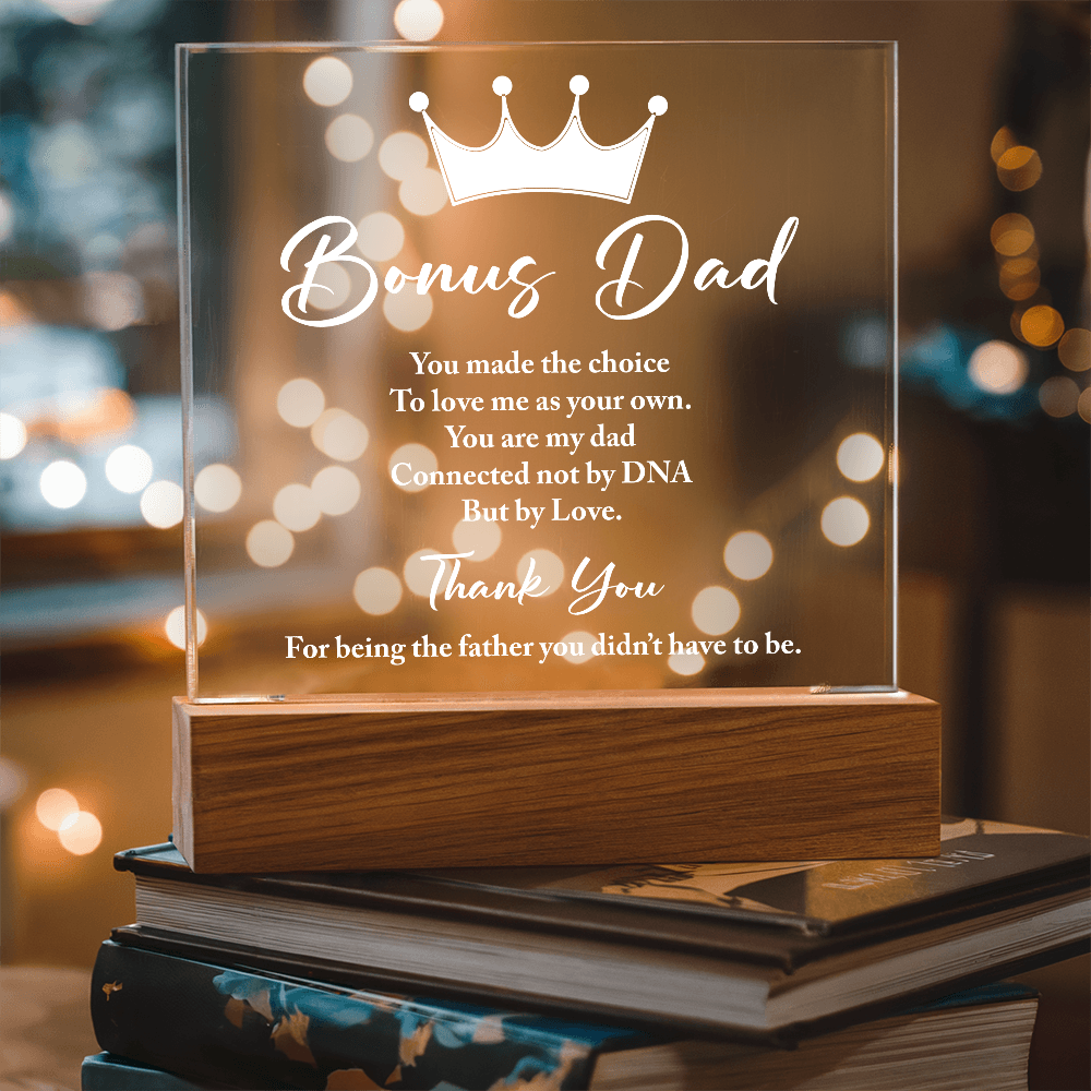 Bonus Dad Connected by Love Not DNA Acrylic Square Plaque