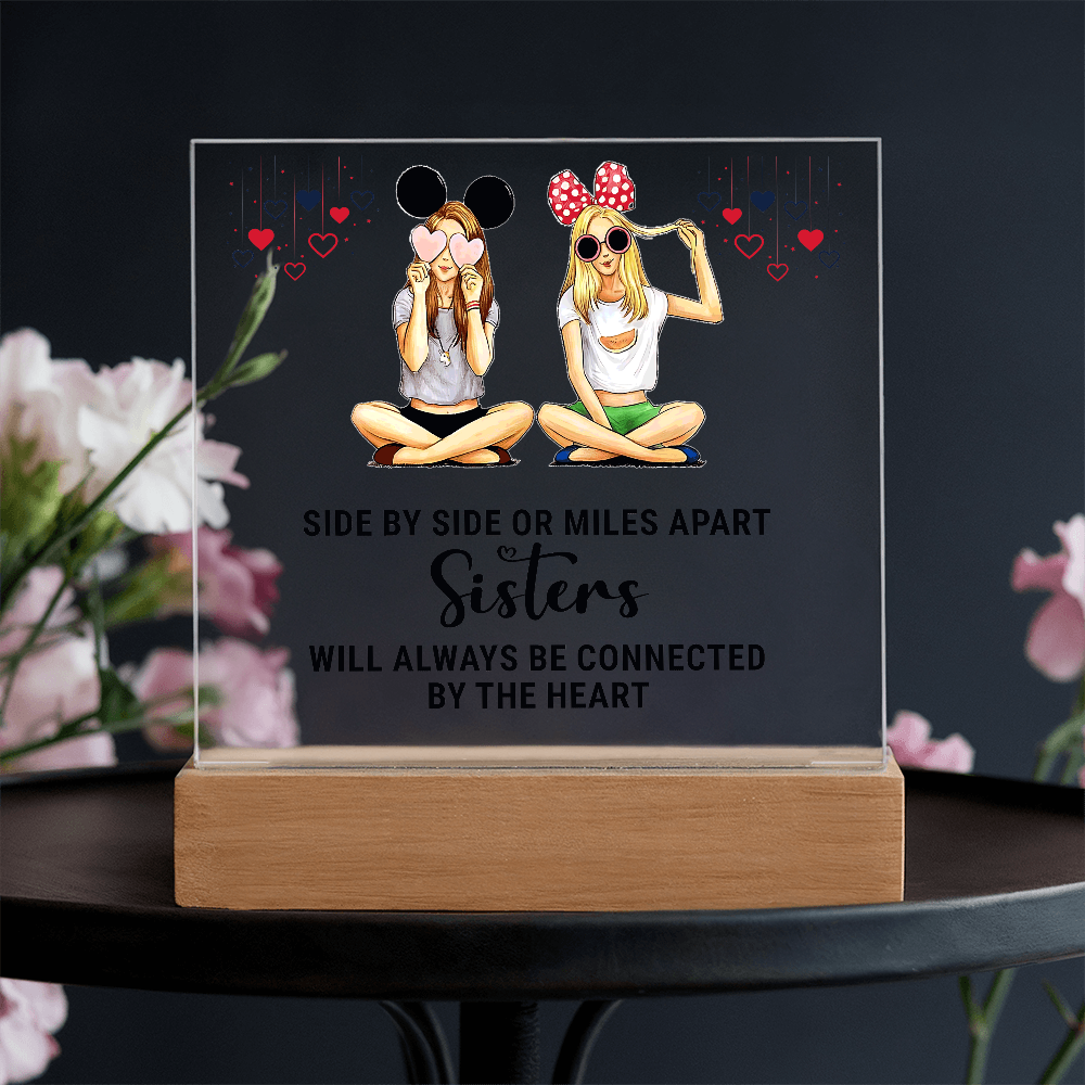 Sisters Side by Side or Miles Apart Acrylic Square Plaque