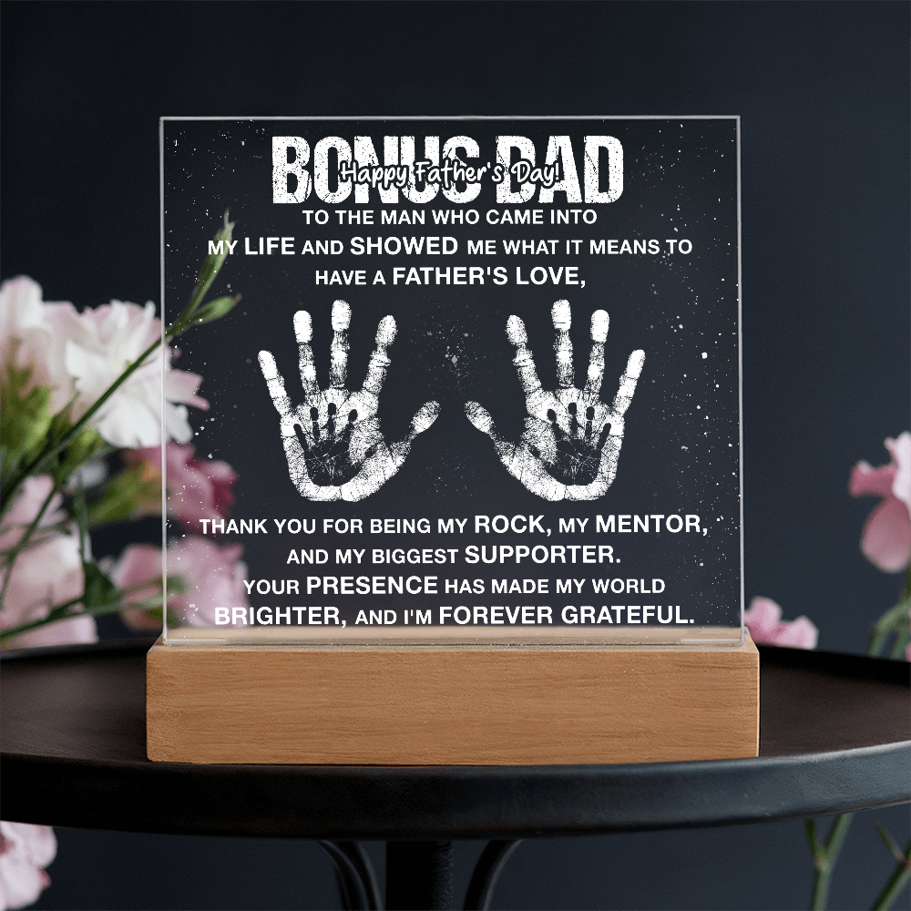 Bonus Dad My Rock and Mentor Father's Day Acrylic Square Plaque