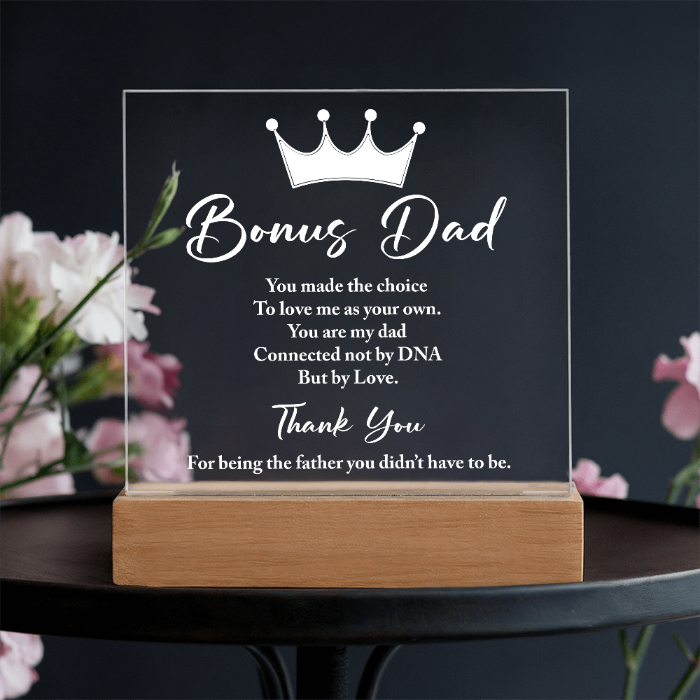 Bonus Dad Connected by Love Not DNA Acrylic Square Plaque