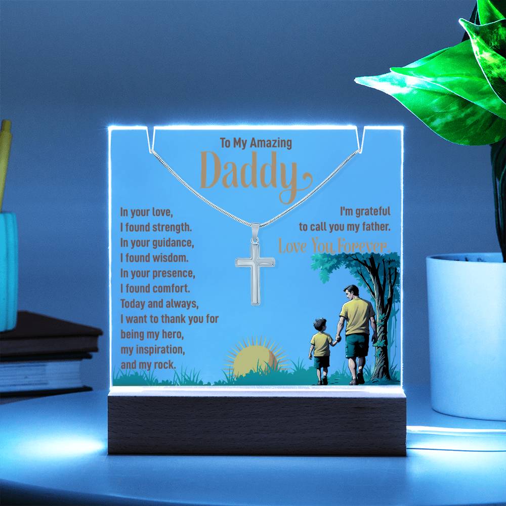 To My Amazing Daddy Love You Forever Keepsake Acrylic & Stainless Steel Cross Necklace Bundle