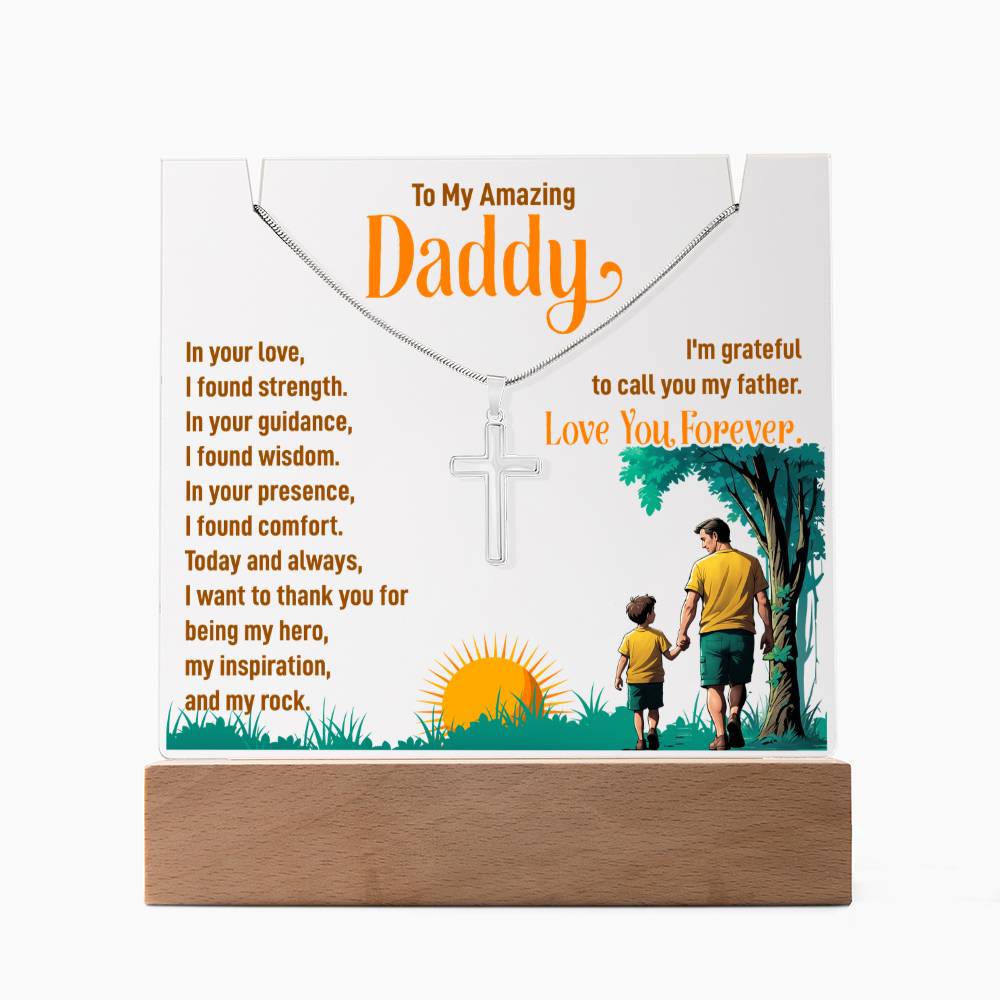 To My Amazing Daddy Love You Forever Keepsake Acrylic & Stainless Steel Cross Necklace Bundle