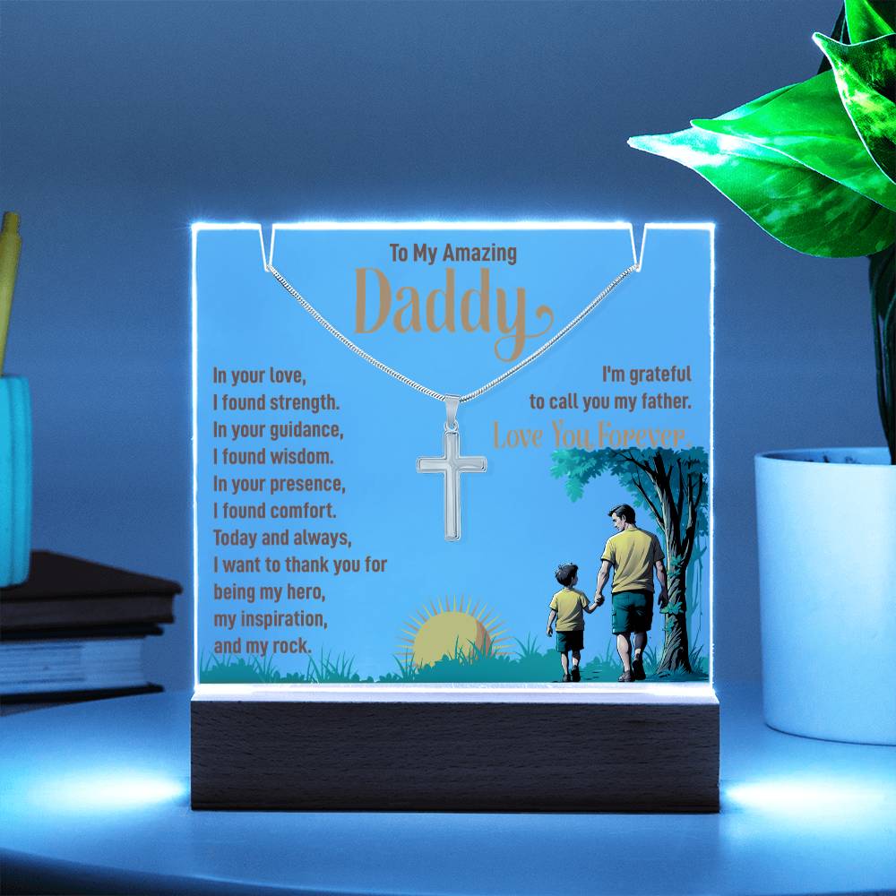 To My Amazing Daddy Love You Forever Keepsake Acrylic & Stainless Steel Cross Necklace Bundle