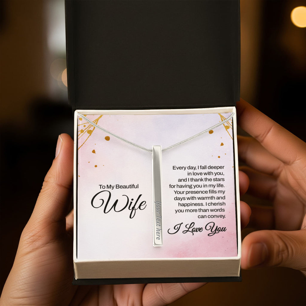 To My Beautiful Wife 4-Sided Stick Necklace - Engraved