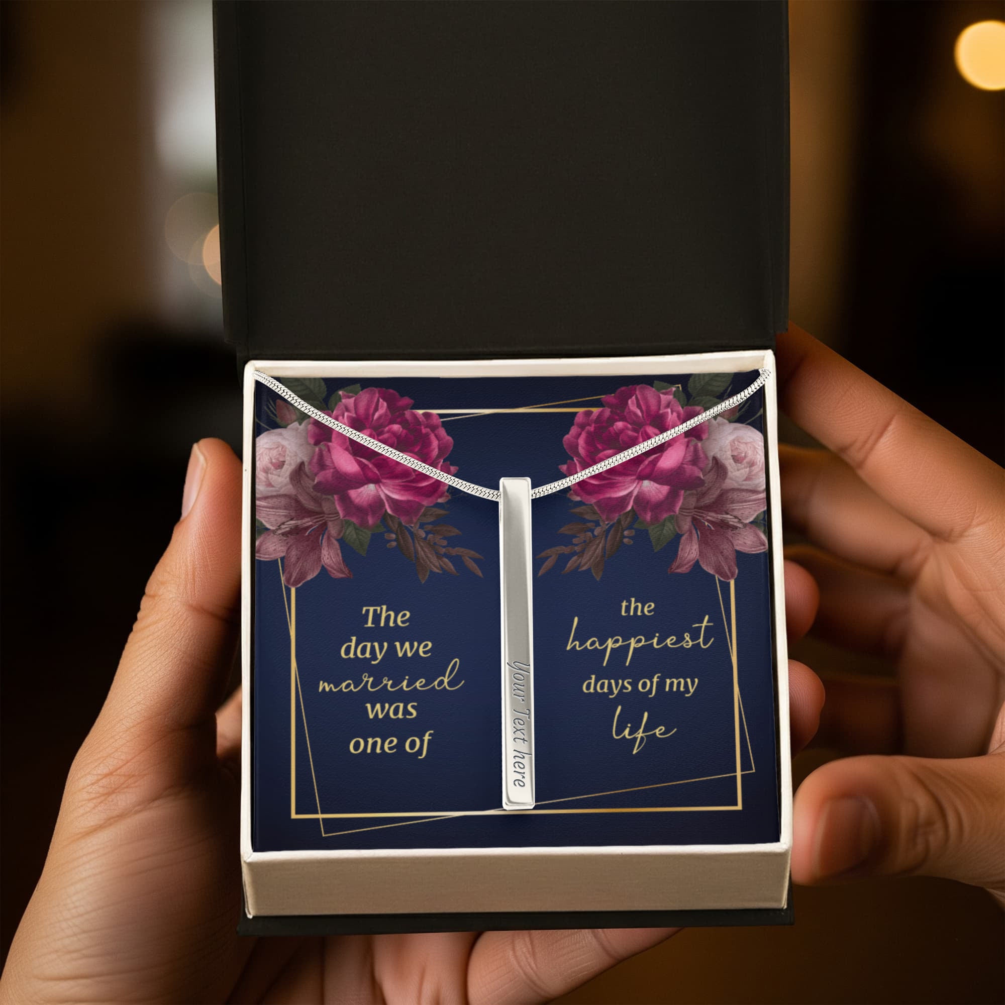 The Day We Married 4-Sided Engraved Stick Necklace