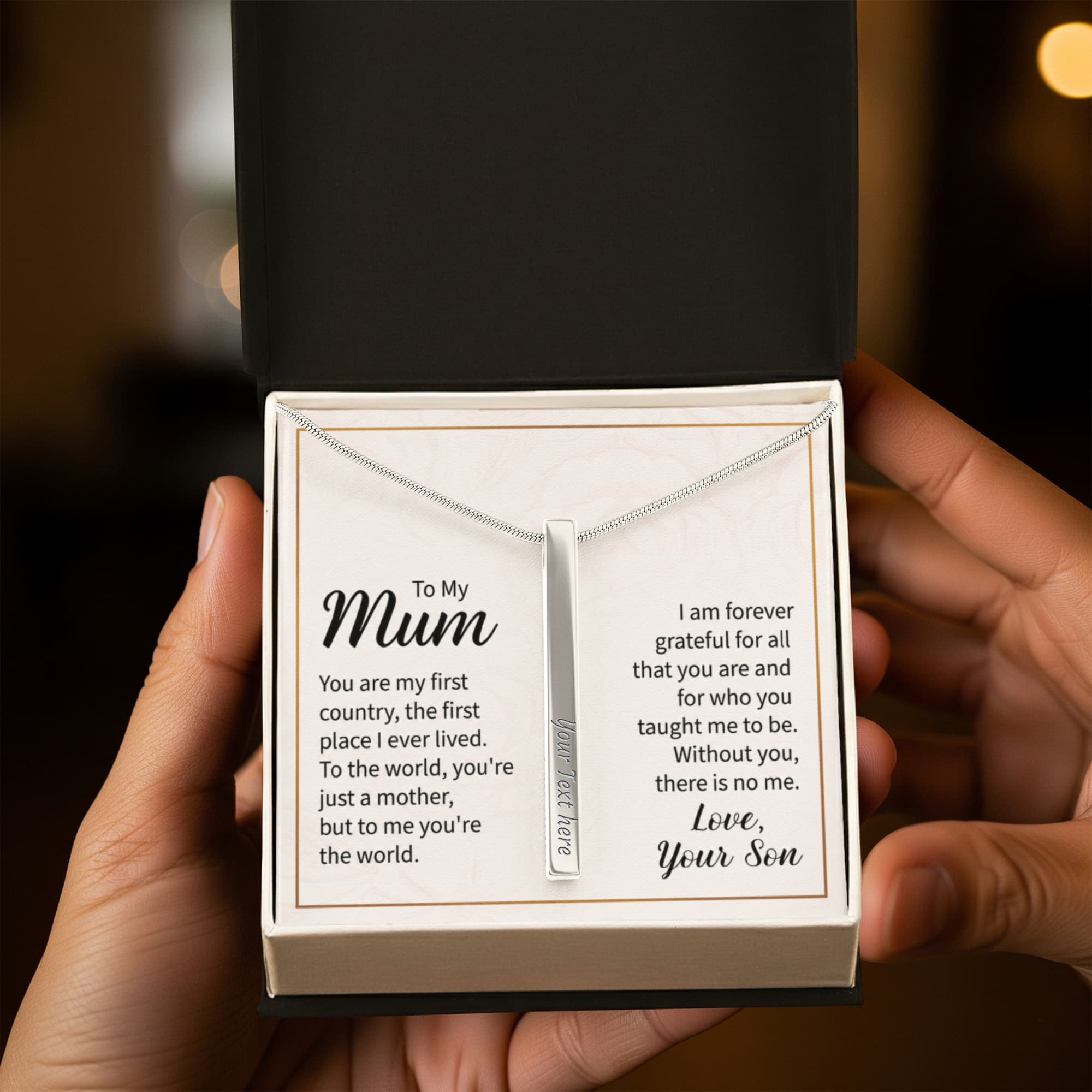 To My Mum You Are My World 4-Sided Engraved Stick Necklace