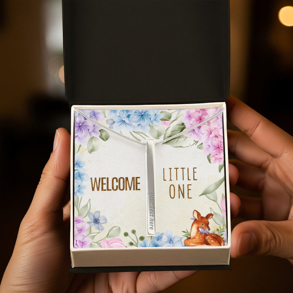 Welcome Little One Personalised 4-Sided Engraved Stick Necklace