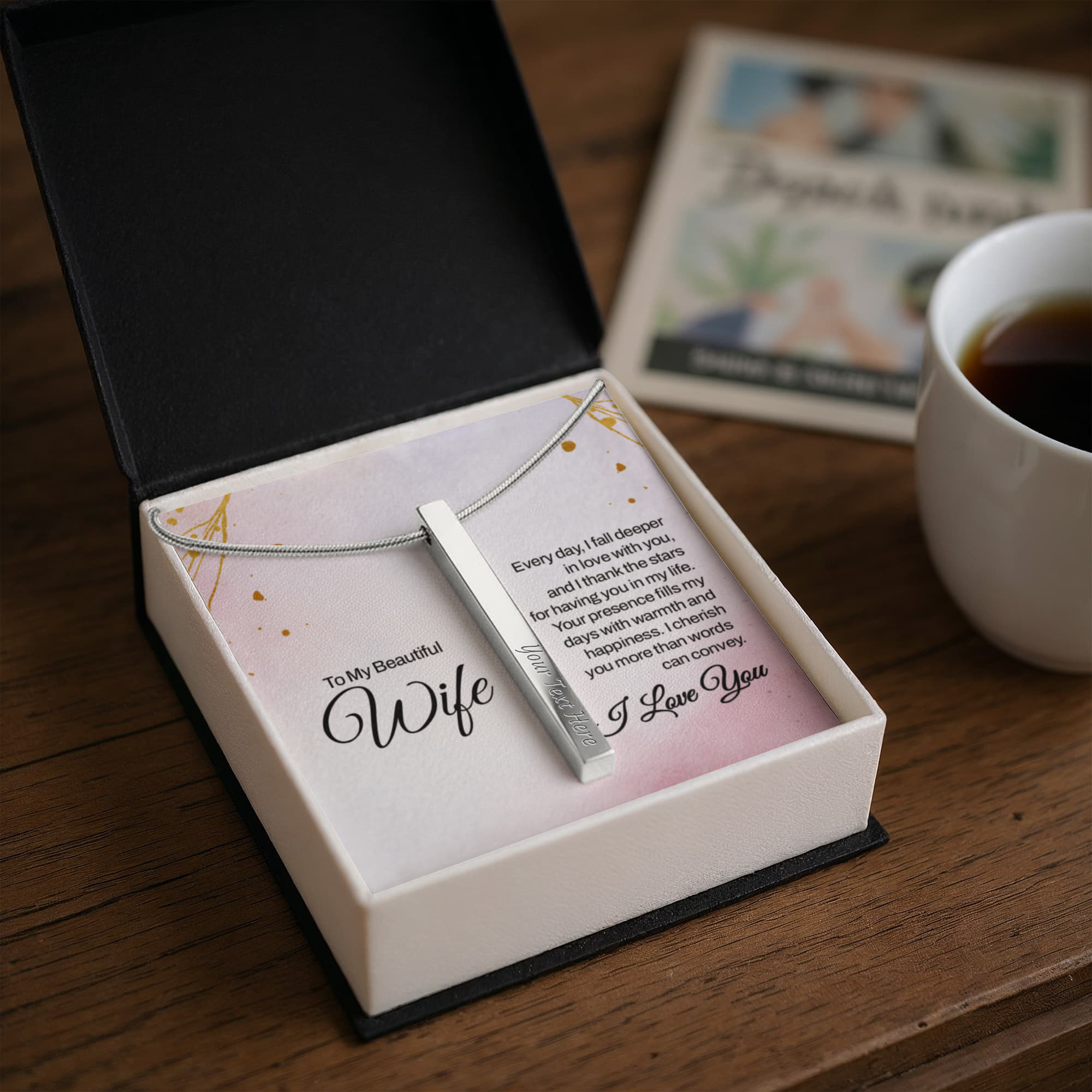 To My Beautiful Wife 4-Sided Stick Necklace - Engraved