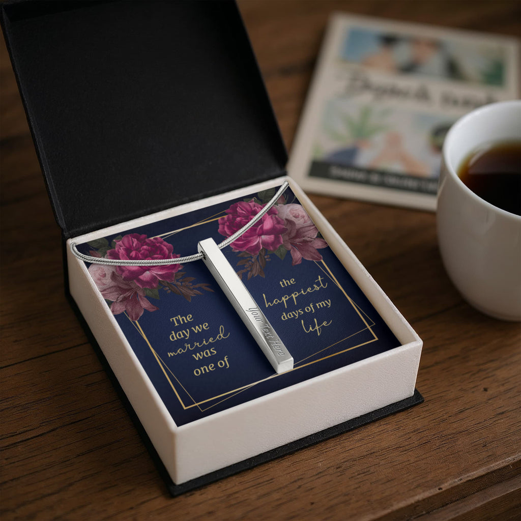 The Day We Married 4-Sided Engraved Stick Necklace