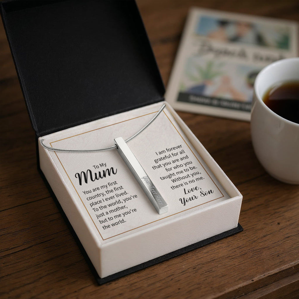 To My Mum You Are My World 4-Sided Engraved Stick Necklace