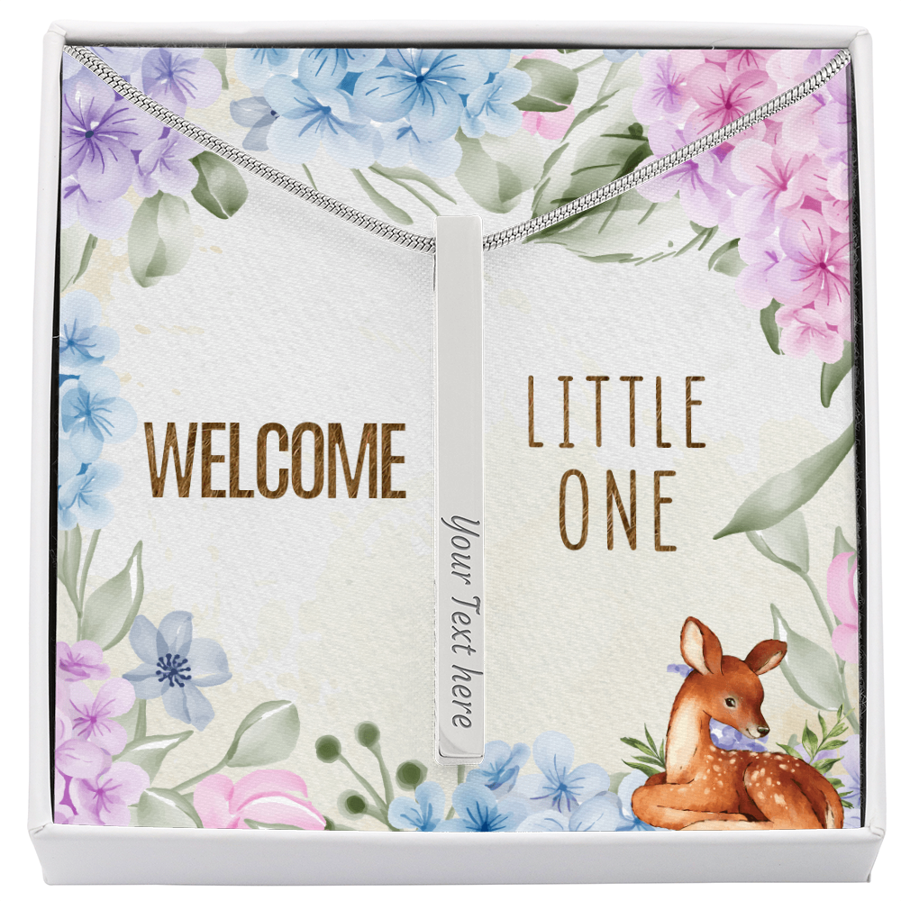 Welcome Little One Personalised 4-Sided Engraved Stick Necklace