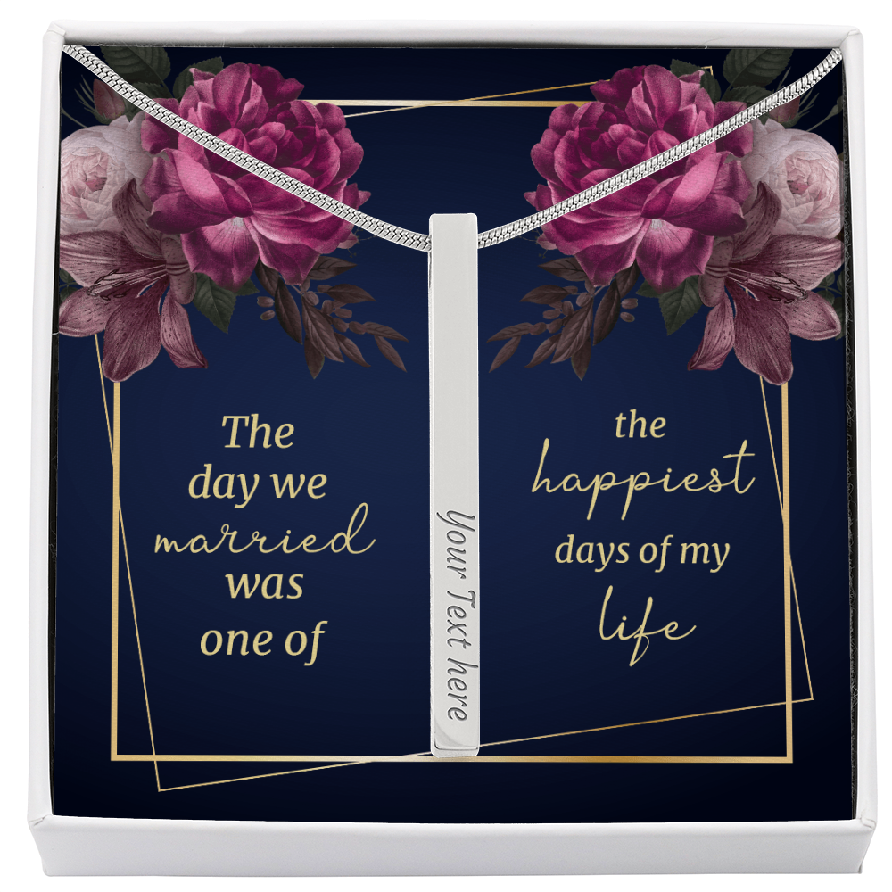The Day We Married 4-Sided Engraved Stick Necklace