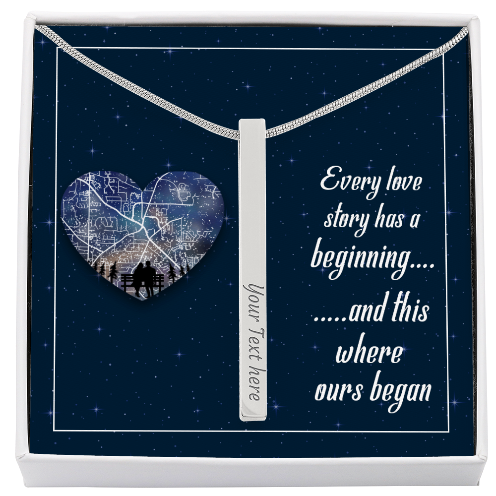 Where Our Love Story Began 4-Sided Engraved Stick Necklace