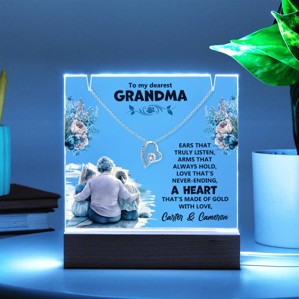 To My Dearest Grandma Heart of Gold Keepsake Acrylic & Forever Love Necklace