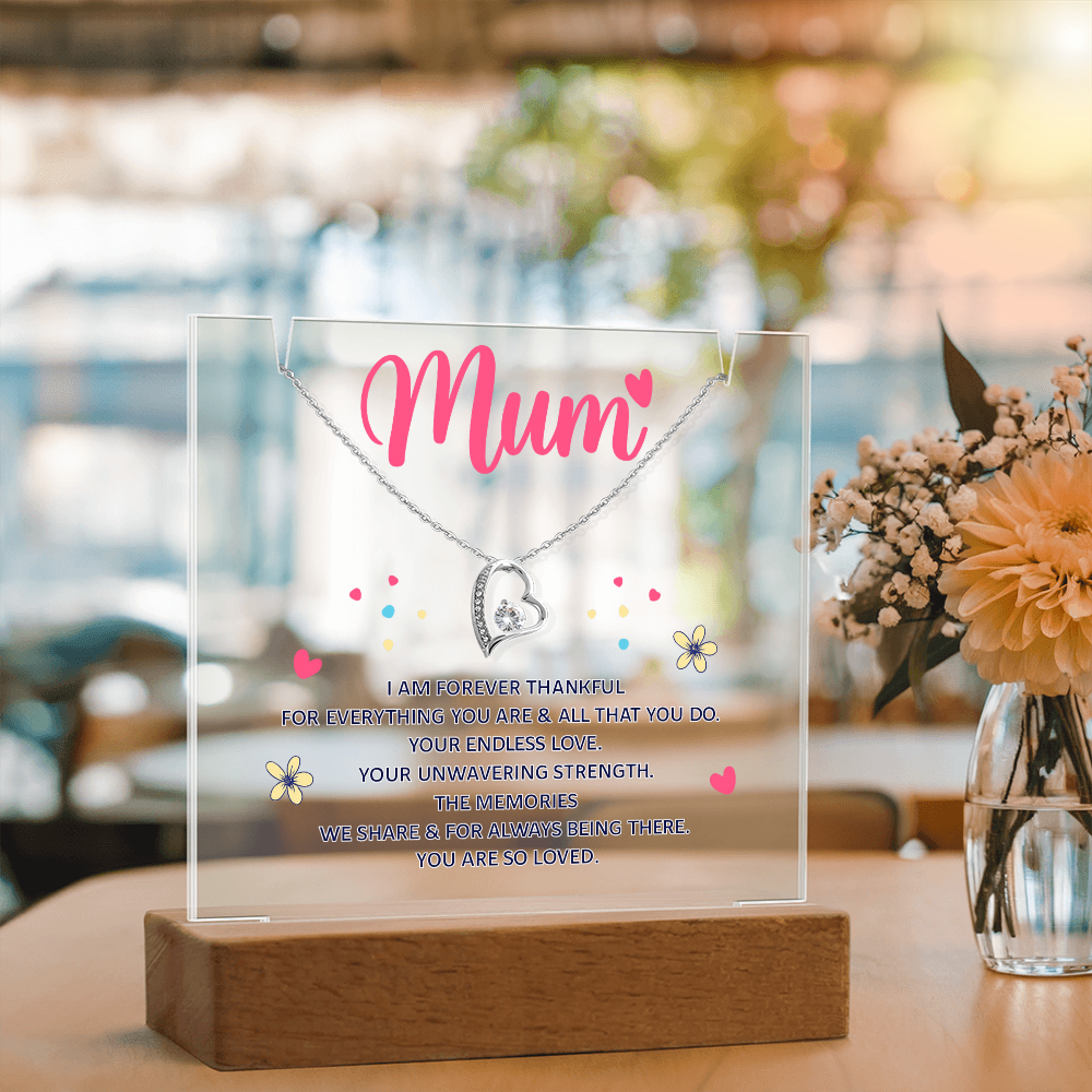 Mum Forever Thankful Keepsake Acrylic & Forever Love Necklace