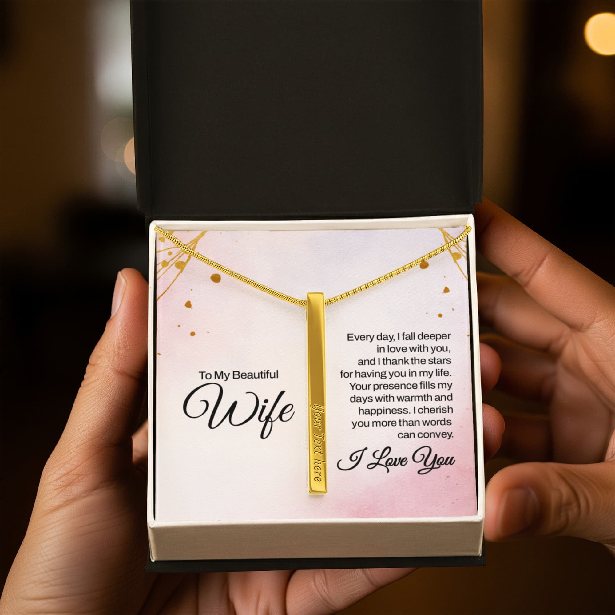 To My Beautiful Wife 4-Sided Stick Necklace - Engraved