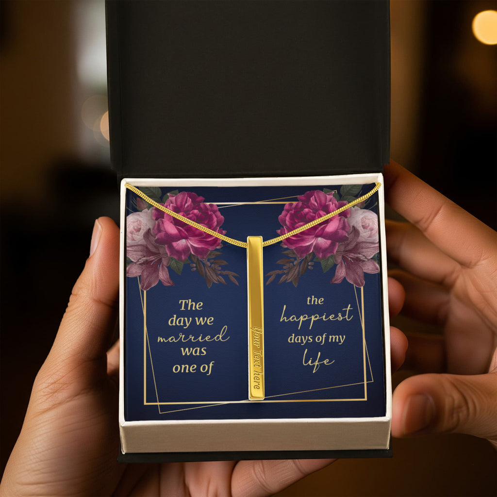 The Day We Married 4-Sided Engraved Stick Necklace