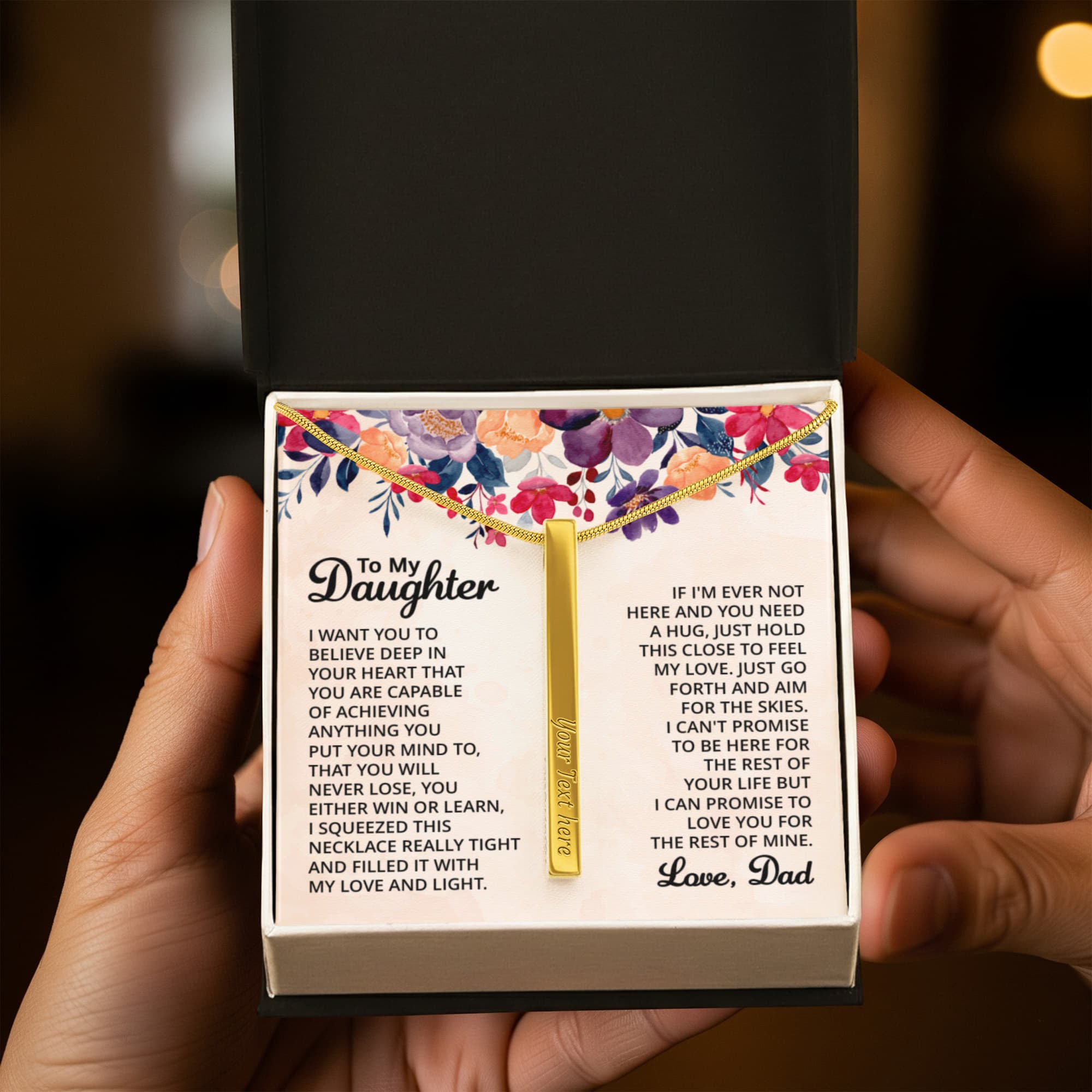 To My Daughter Believe in Yourself 4-Sided Engraved Stick Necklace