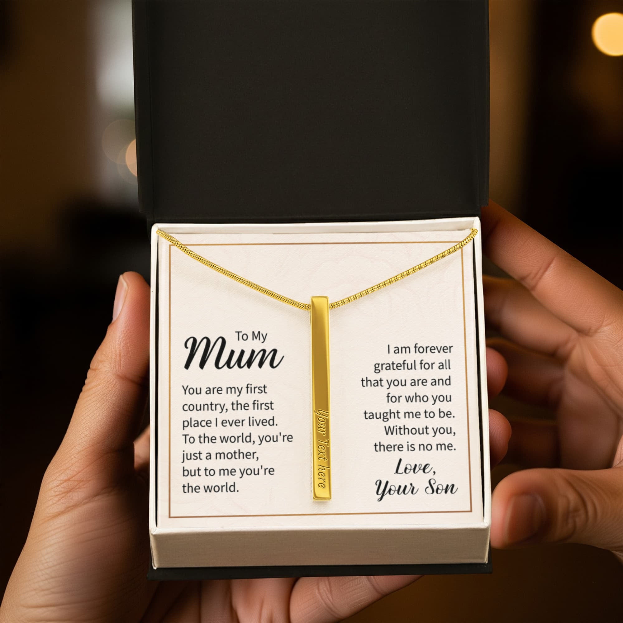 To My Mum You Are My World 4-Sided Engraved Stick Necklace