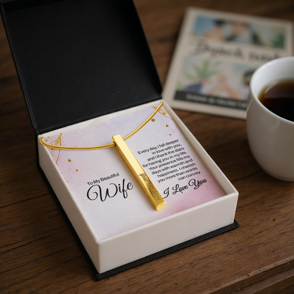 To My Beautiful Wife 4-Sided Stick Necklace - Engraved