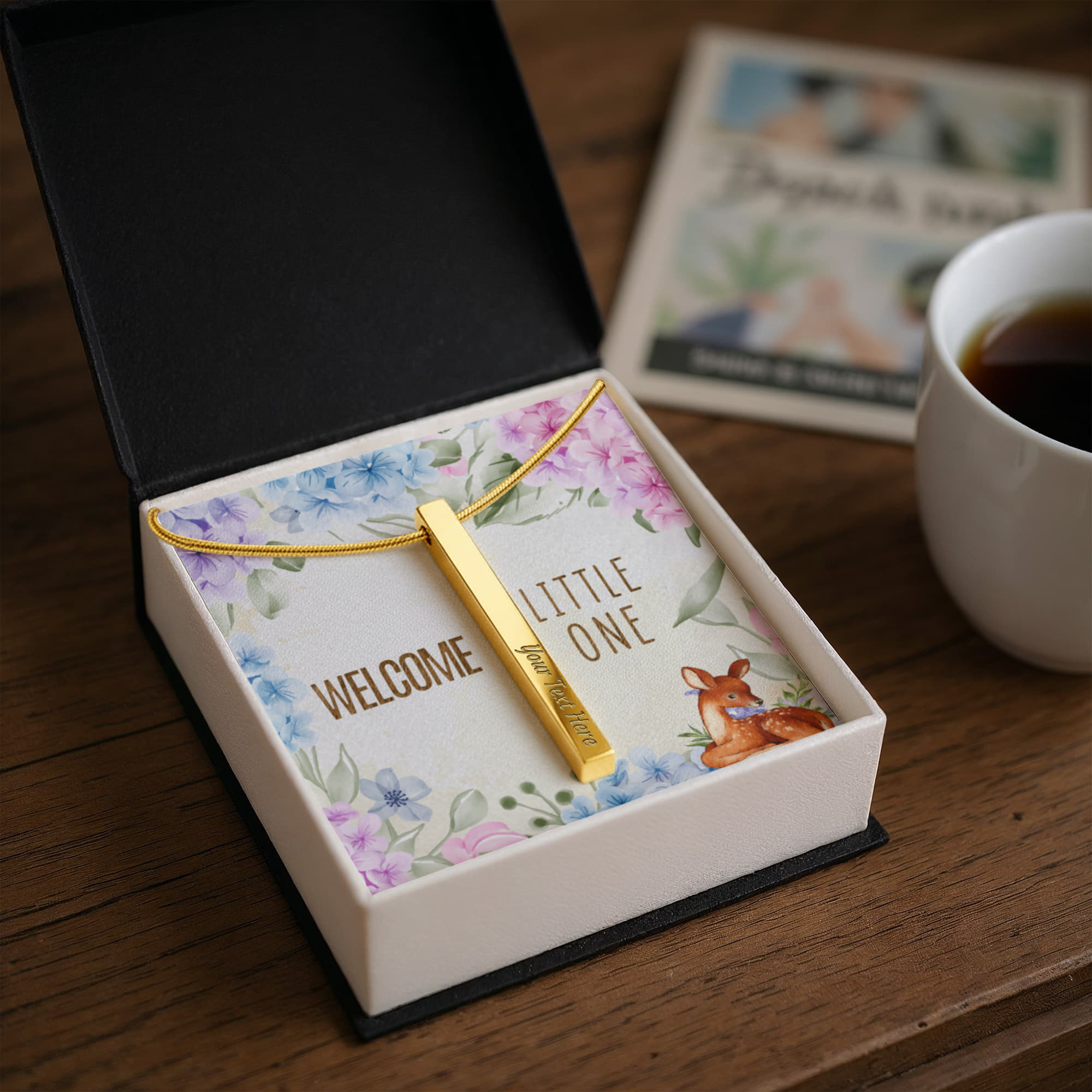 Welcome Little One Personalised 4-Sided Engraved Stick Necklace