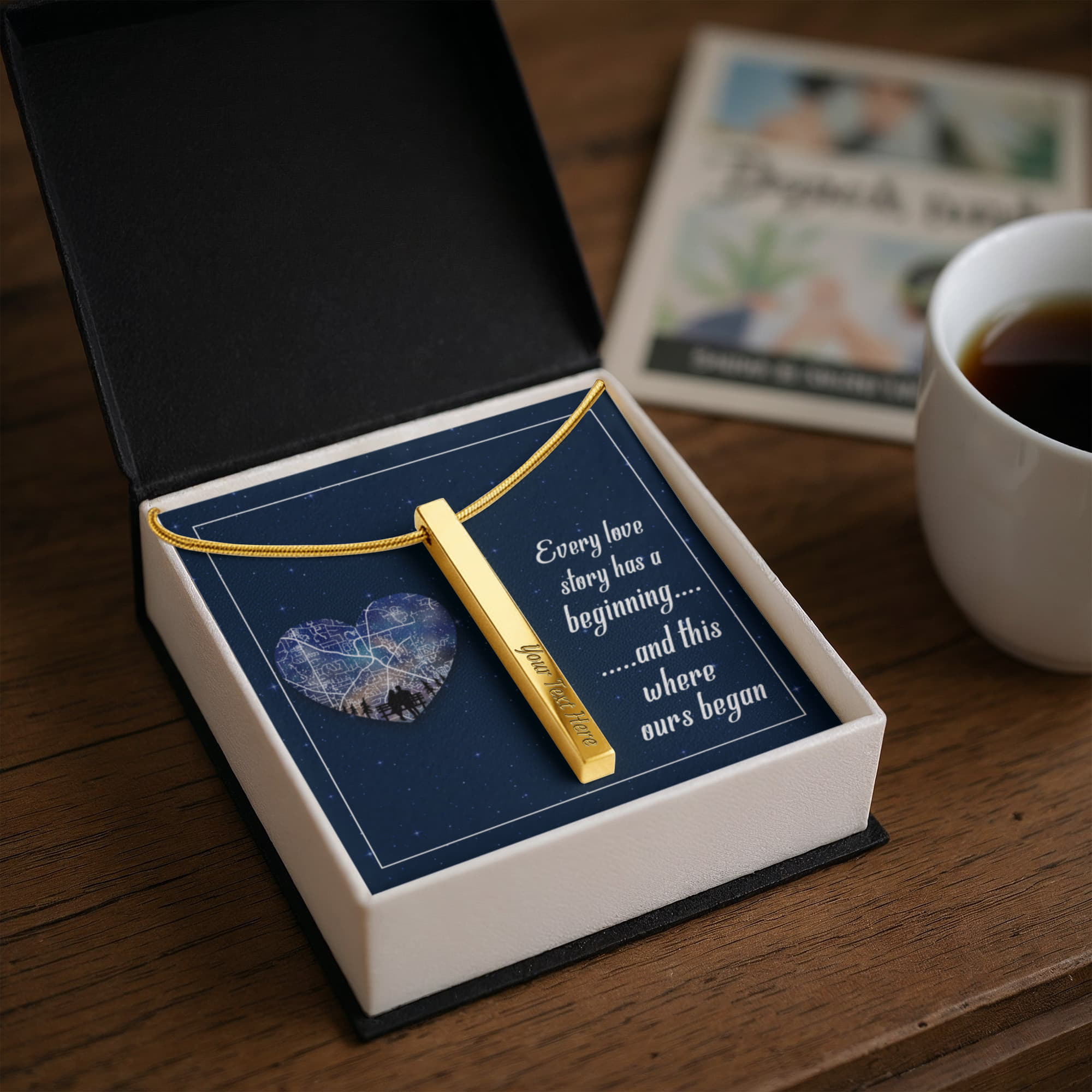 Where Our Love Story Began 4-Sided Engraved Stick Necklace