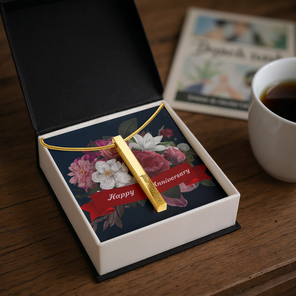 Happy Anniversary 4-Sided Engraved Stick Necklace