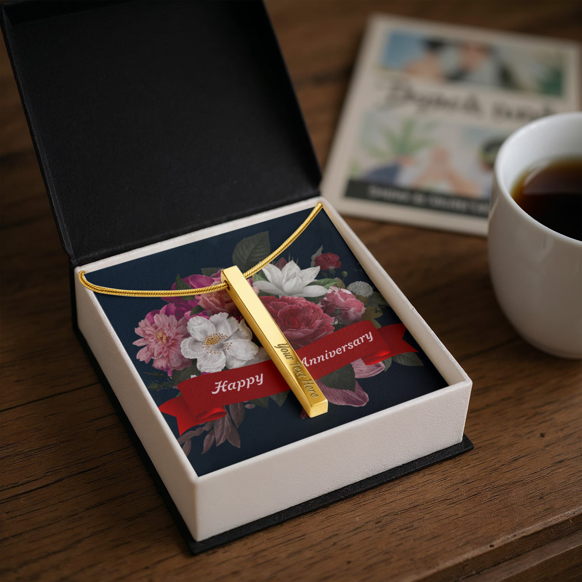 Happy Anniversary 4-Sided Engraved Stick Necklace