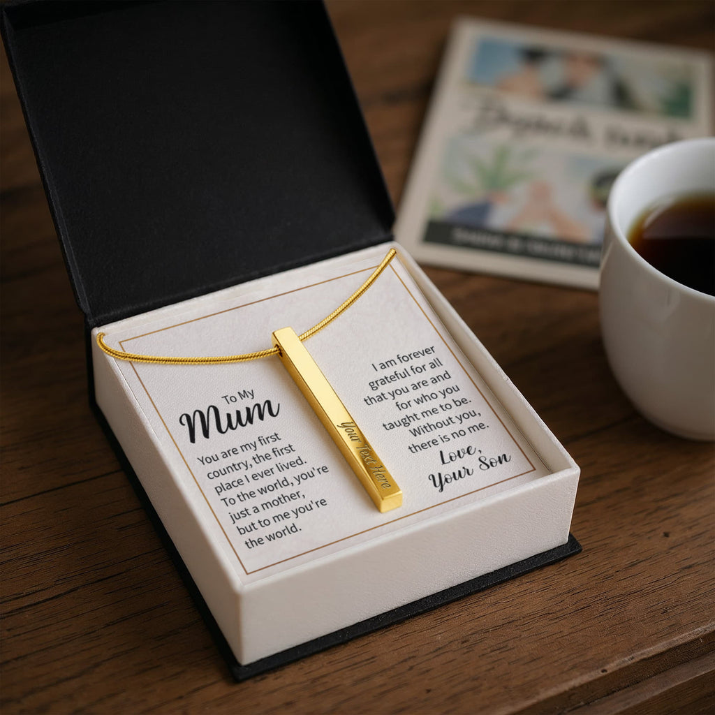 To My Mum You Are My World 4-Sided Engraved Stick Necklace