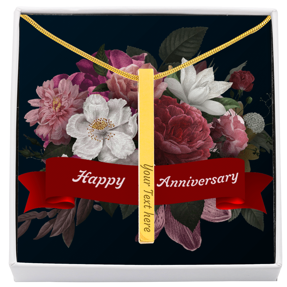 Happy Anniversary 4-Sided Engraved Stick Necklace