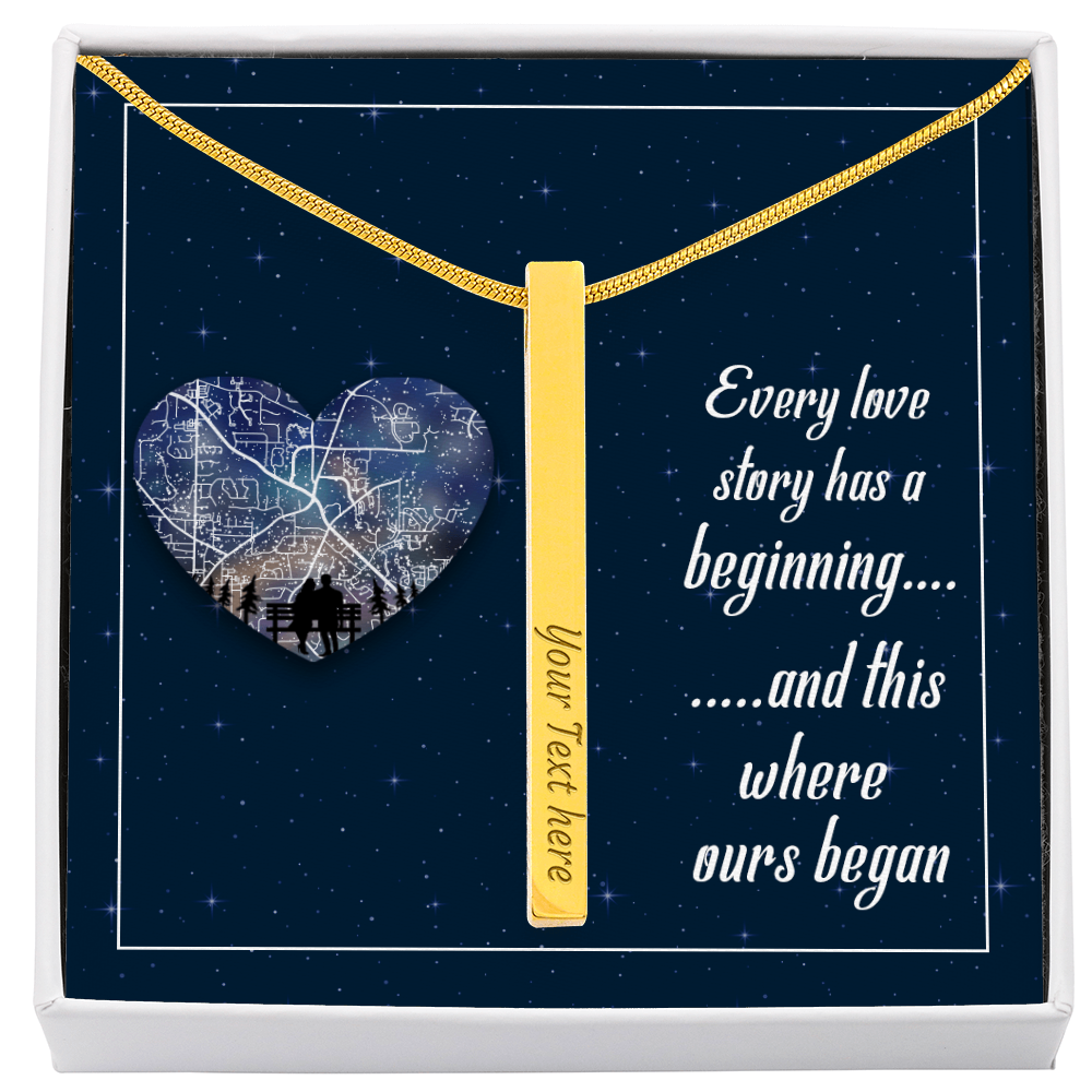 Where Our Love Story Began 4-Sided Engraved Stick Necklace