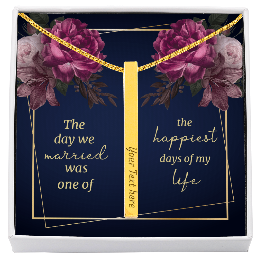 The Day We Married 4-Sided Engraved Stick Necklace