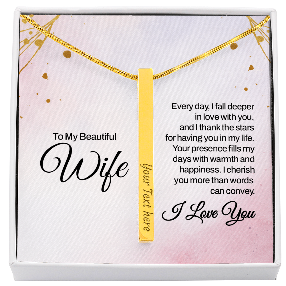 To My Beautiful Wife I Love You 4-Sided Engraved Stick Necklace