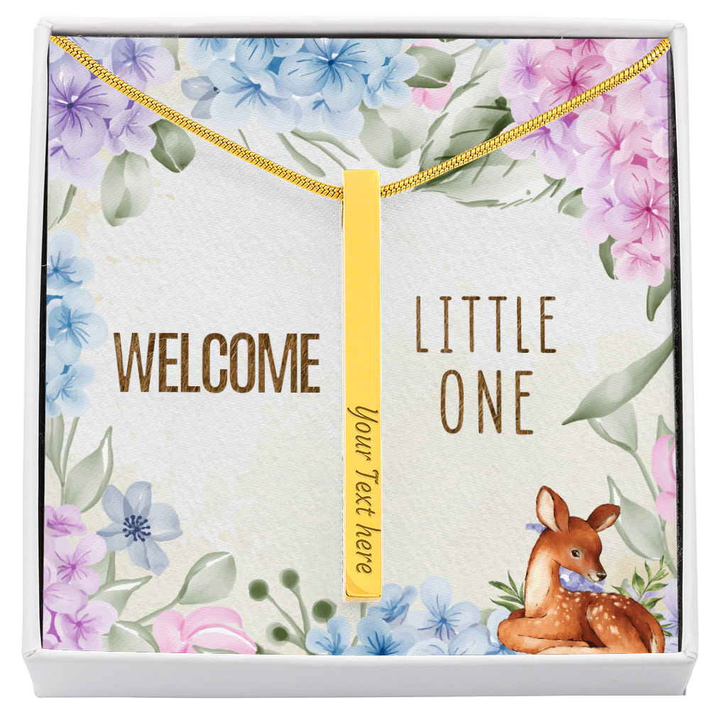 Welcome Little One Personalised 4-Sided Engraved Stick Necklace