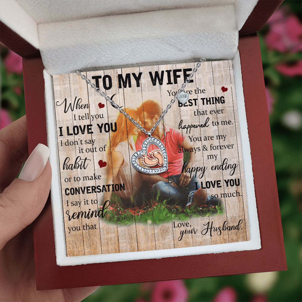To My Wife Baby Feet Heart Necklace