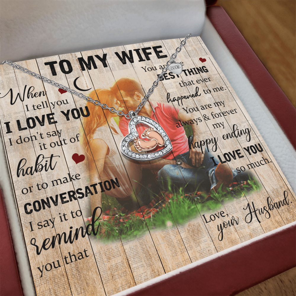 To My Wife Baby Feet Heart Necklace