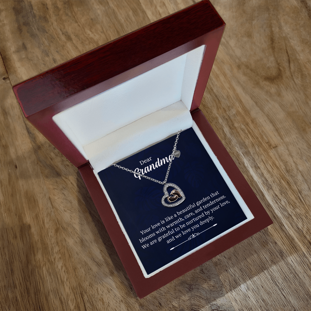 Dear Grandma Beautiful Garden Baby Feet Heart Necklace