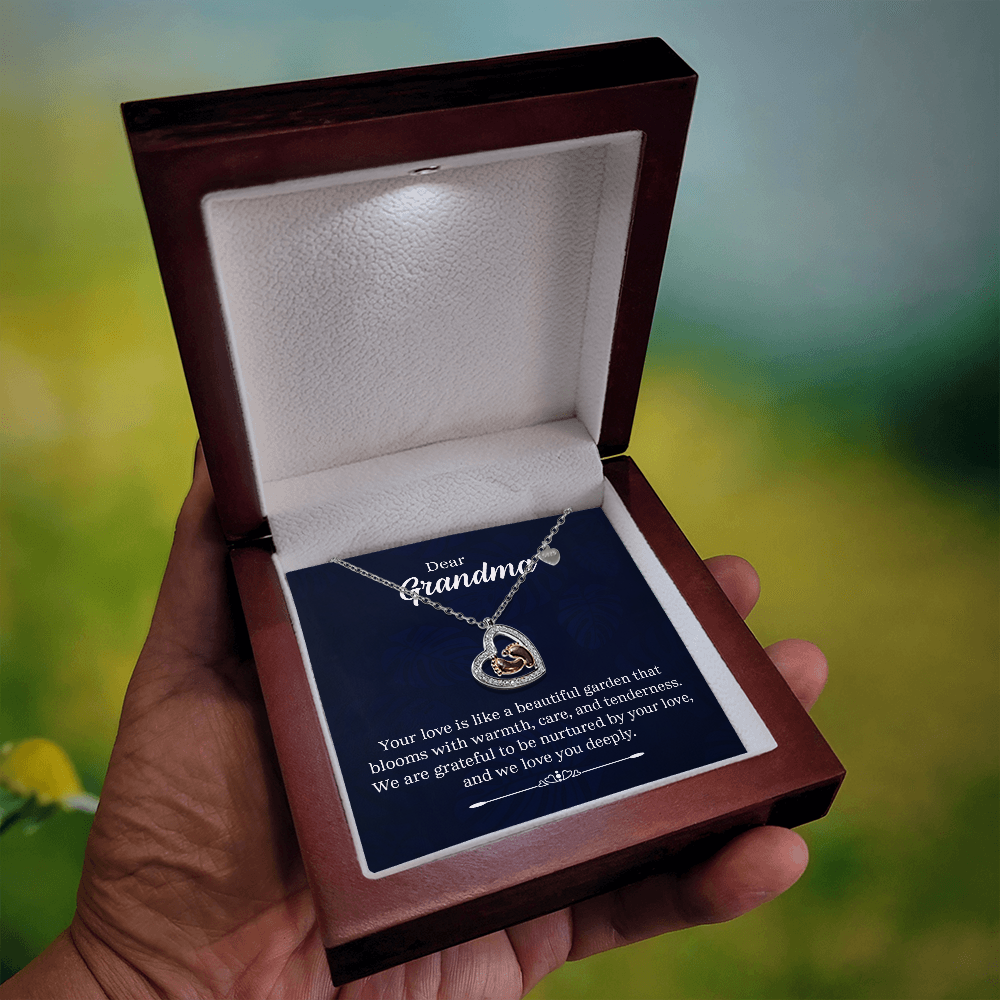 Dear Grandma Beautiful Garden Baby Feet Heart Necklace