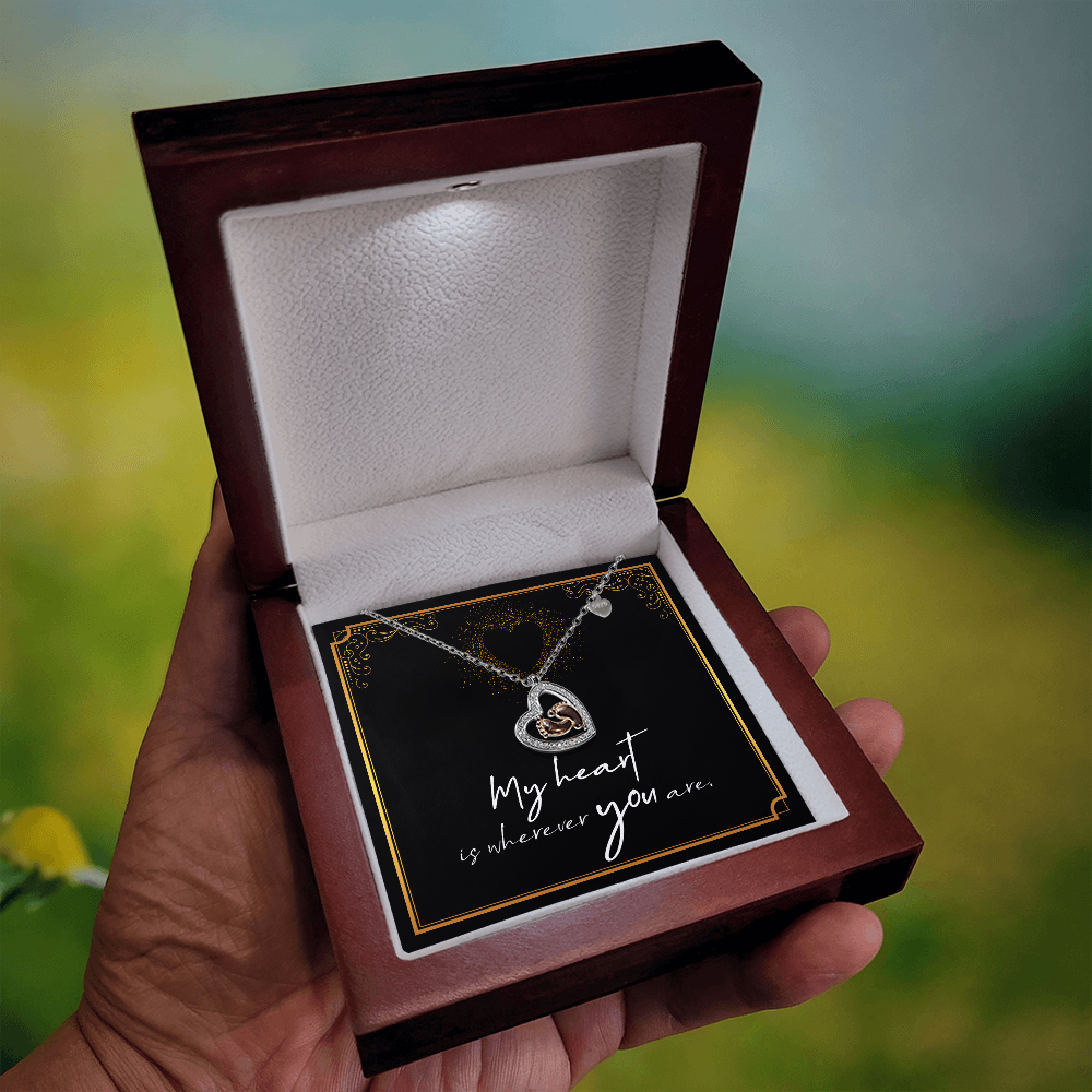 My Heart Is Wherever You Are Baby Feet Heart Necklace